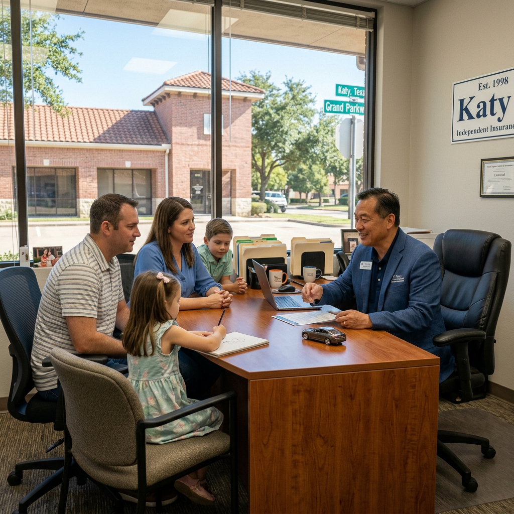 A family meeting with an insurance agent at office desk